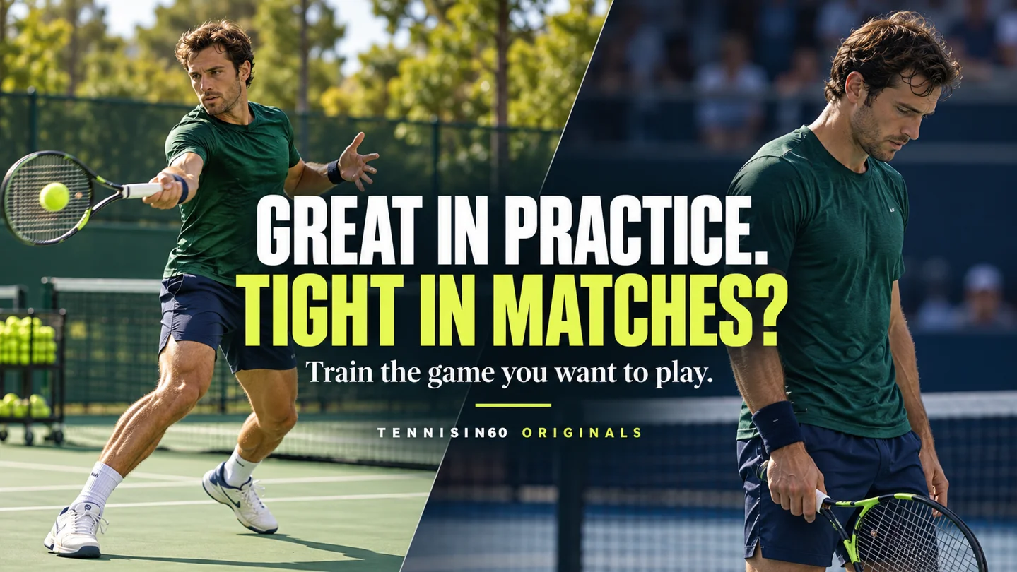 Great in practice. Tight in matches? Train the game you want to play. Tennisin60 Originals.